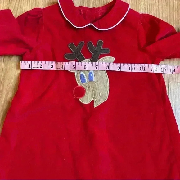 4T 100% cotton Rudolph red Christmas shift dress long sleeves ribbed corduroy - Picture 5 of 7